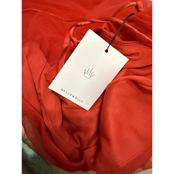 Hello Molly Red Tulle Midi Dress Size M AU10/US6 Deep V Backless Criss Cross NWT - Picture 6 of 6